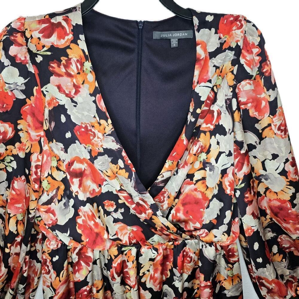 Julia Jordan Belted Faux Wrap Mini Dress Ballon Sleeve Party Floral Cocktail 6 - Picture 4 of 13
